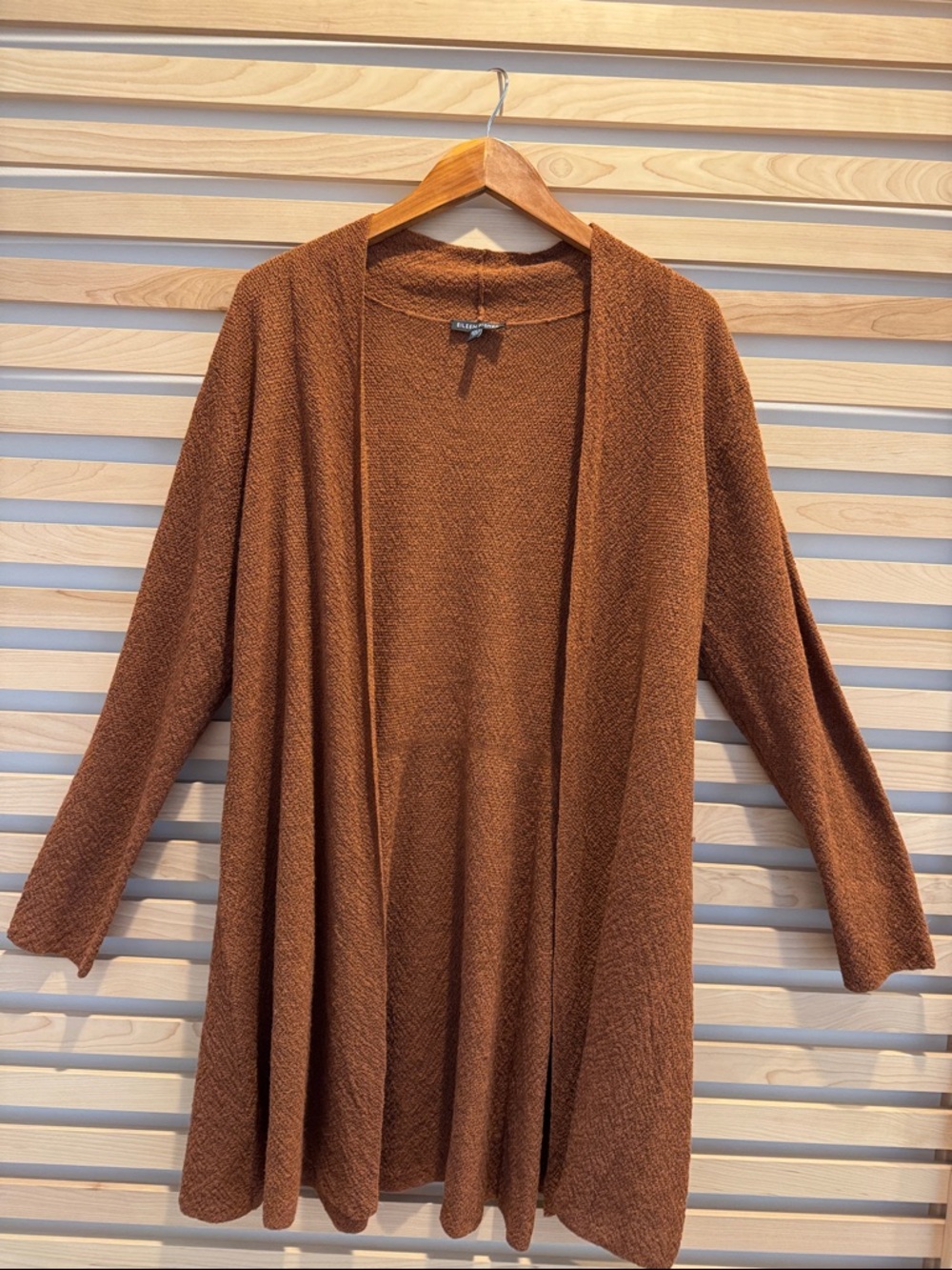 Eileen Fisher Open-Front Rust Knit Cardigan